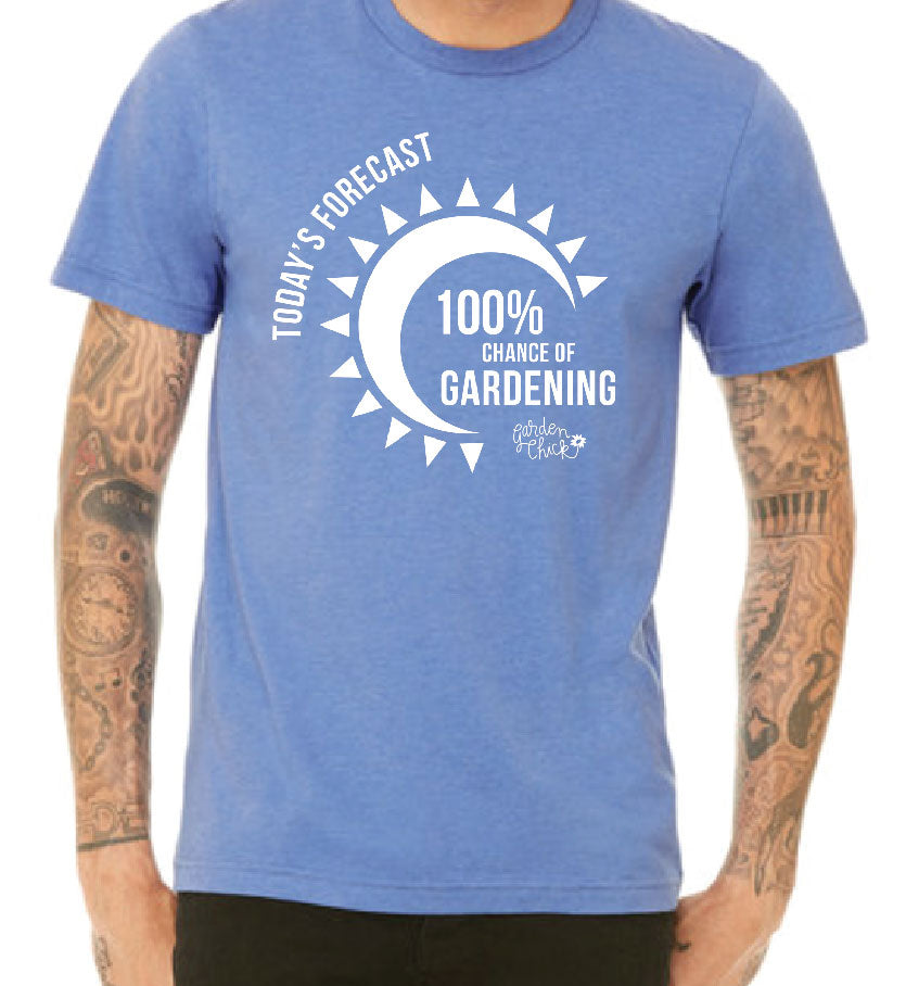 100% Chance of Gardening T-Shirt (heather columbia blue)