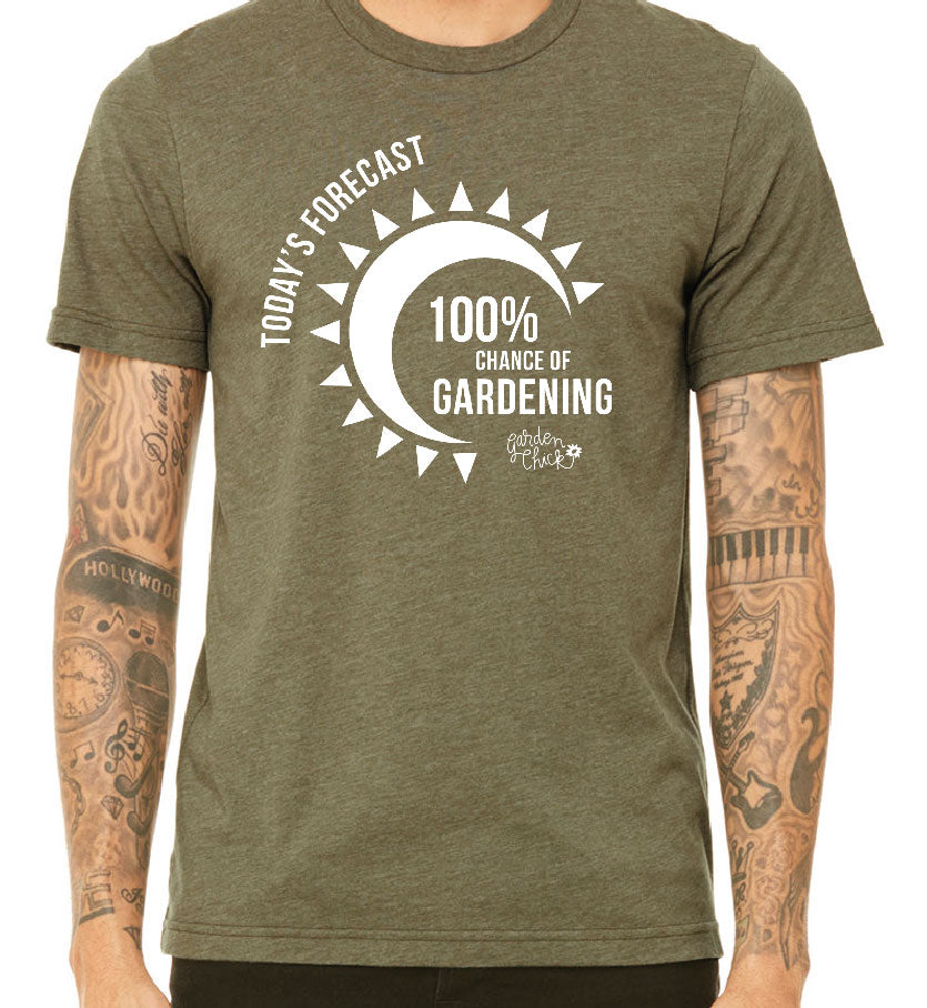 100% Chance of Gardening T-Shirt (heather olive)